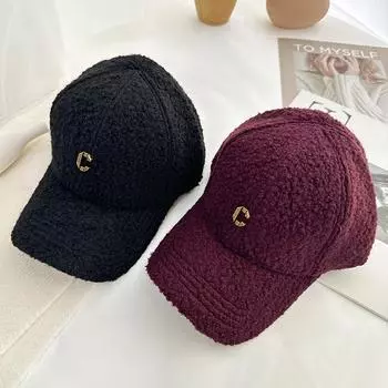 2024 новая однотонная бейсбольная кепка из овечьей шерсти для женщин на открытом воздухе, утепленная, универсальная, трехмерная, тип шляпы Hat circumference (55-59cm) Adjustable size