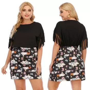 2024 Новая однотонная женская футболка больших размеров, летняя одежда, большие кисточки, футболки с круглым вырезом, женские фабричные футболки, женские модные топы XL чёрный