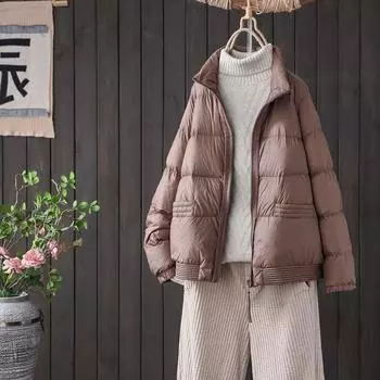 2024 новая осень и зима легкая и тонкая женская одежда с воротником-стойкой зимнее короткое модное пальто M