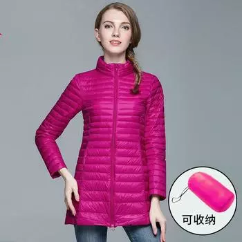 2024 новая осенне-зимняя одежда средняя и длинная женская куртка-пуховик с воротником-стойкой легкая и тонкая облегающая корейская версия модной куртки M хаки