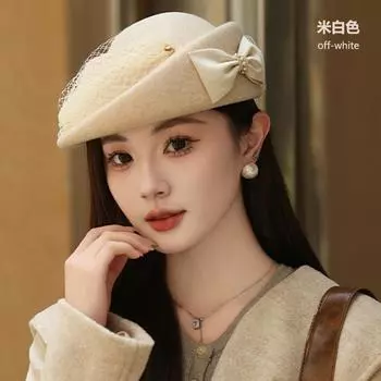 2024 новая осенне-зимняя шапка, женственная, с бантом, простая, модная, женская, ветровая, зимняя, шерстяная шапка Adjustable хаки