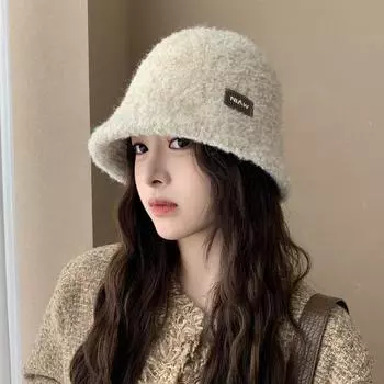 2024 новая осенне-зимняя теплая и удобная шапка рыбака из овечьей шерсти для детей, защита от холода, защита ушей, универсальная шляпа-ведро M (56-58cm) NIAW small standard bucket cap бежевый