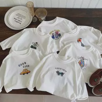 2024 Новая осенняя футболка с длинными рукавами из чистого хлопка для мальчиков и малышей - Универсальный весенне-осенний топ 130 cm