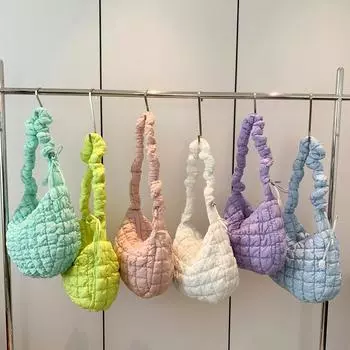 2024 новая плиссированная сумка-облако женская сумка-мессенджер через плечо модная хлопковая сумка для одежды подмышками сумка для пельменей чёрный