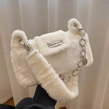 2024 новая плюшевая цепочка переносная сумка подмышкой осень и зима простая и модная универсальная маленькая ароматная сумка через плечо женская сумка хаки