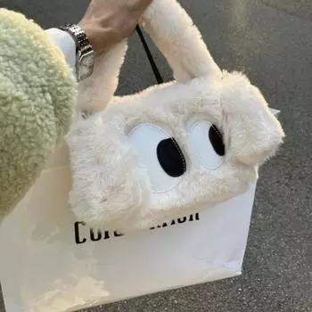 2024 Новая плюшевая сумка с милым мультяшным щенком, плюшевая ручная сумка через плечо, ведро для воды, маленькая квадратная сумка JF002 белый