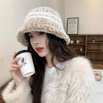 2024 новая плюшевая вязаная шапка рыбака детская осенне-зимняя теплая защитная ветрозащитная панама универсальная M (56-58cm) color dot розовый