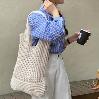 2024 новая полая сумка через плечо женская нишевая высококачественная плетеная трикотажная сумка универсальная сумка-ведро сумка-тоут 61*35*2 абрикосовый