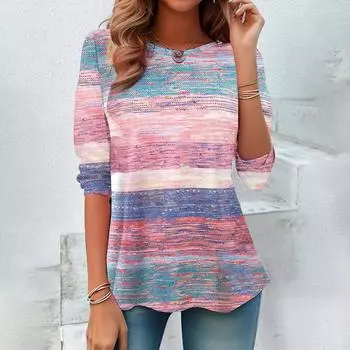 2024 Новая полосатая футболка Дизайнерские женские футболки с длинными рукавами Осенние свободные женские толстовки Модная женская одежда Топы S