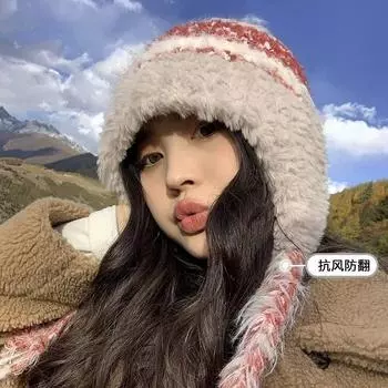 2024 новая полосатая вязаная шерстяная шапка из плюша с плетением для детей на осень и зиму, теплая и холодная шапка с косичкой Lei Feng M56-58cm