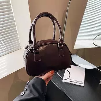 2024 новая популярная ретро сумка женская корейская версия нишевая портативная сумка для боулинга модная универсальная сумка через плечо 21*9*13 коричневый