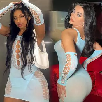 2024 Новая популярная женская ночная рубашка в сеточку с вырезом, прозрачное облегающее платье, женская сексуальная сетчатая перспектива, соблазнительная короткая юбка One Size