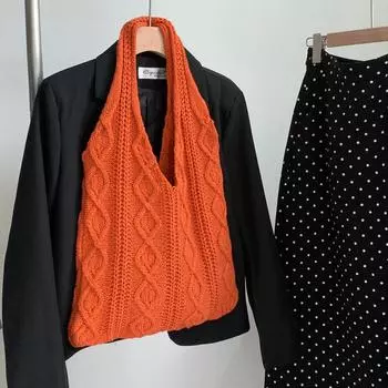 2024 новая портативная ретро ленивая ветровая ажурная вязаная шерстяная сумка на плечо простая сумка-тоут 55*37*2 белый