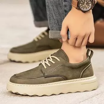 2024 Новая повседневная кожаная поверхность Легкая мягкая подошва Кружевная модная универсальная дышащая модная спортивная мужская обувь 39 чёрный