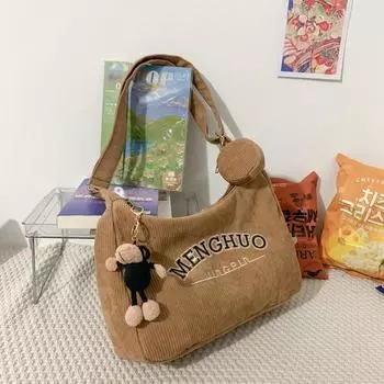 2024 новая повседневная модная женская сумка через плечо для студентов, сумка-мессенджер для покупок, простая сумка-мессенджер с буквенным принтом Without pendant чёрный