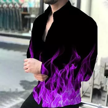 2024 Новая повседневная рубашка с длинными рукавами и лацканами с 3D-принтом для мужчин в европейском и американском стиле S красный