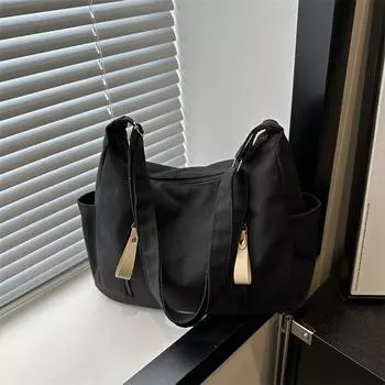 2024 новая повседневная сумка через плечо большой емкости, японская ретро простая холщовая сумка, студенческая сумка через плечо чёрный