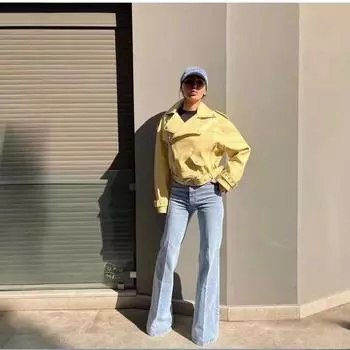 2024 Новая повседневная универсальная куртка Sa Premium Light Ripe Wind Yellow Locomotive Suede Jacket Женская осенне-зимняя куртка S