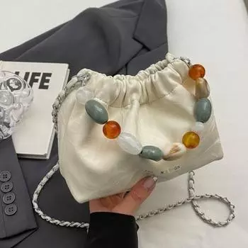 2024 Новая простая и элегантная ручная сумка с жемчугом Senmeng, корейская модная сумка-ведро, текстурированная сумка на плечо