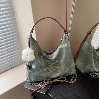 2024 новая простая сумка для отдыха на работе, летняя сумка для отдыха на плечо, в этом году популярная большая вместительная сумка через плечо Without pendant синий