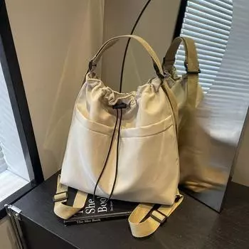 2024 Новая японская однотонная сумка на одно плечо подмышкой, простая складная легкая повседневная сумка-ведро на два плеча со шнурком чёрный