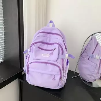 2024 Новая японская простая женская сумка Academy Trend Solid Color ins Корейский выпуск Студенческий рюкзак чёрный