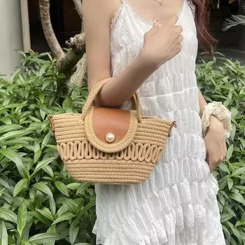 2024 новая ретро мода ниша плетеная портативная сумка-ведро цветочная корзина женская сумка летняя сумка Mori одно плечо косая сумка хаки