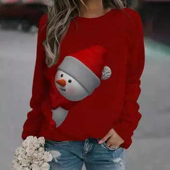 2024 Новая рождественская футболка женская с длинным рукавом топ осенняя мода элегантный молодежный женский пуловер свитшот Y2k фестиваль одежда S