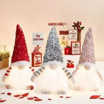 2024 Новая рождественская кукла без лица, декоративная шляпа с пайетками, светящееся украшение, милый гном Рудольф, украшение для гостиной красный