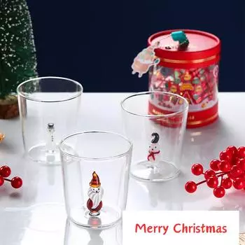 2024 Новая рождественская стеклянная кружка 300 мл - креативный Санта-Клаус Снеговик 3D Пожелание Чашка Подарок 201-300ml