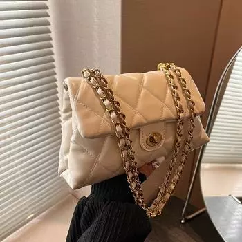 2024 Новая ручная женская сумка Элегантный темперамент Маленькая ароматная ветровая ромбовидная сумка через плечо Легкая роскошная ретро-цепочка подмышечная сумка 23*7*15