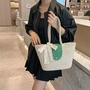 2024 новая шелковая плетеная сумка-шарф, большая вместимость, одно плечо, простая сращиваемая портативная сумка-ведро, магнитная пряжка, сумка-тоут из хлопковой веревки белый