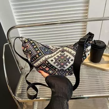 2024 новая шерстяная ретро сумка-мессенджер ленивый ветер женская этнический стиль мода универсальная сумка на одно плечо пельменная сумка зелёный