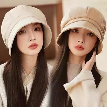 2024 новая шляпа женская осенне-зимняя литературная восьмиугольная шляпа универсальный берет ретро модный и элегантный One Size чёрный