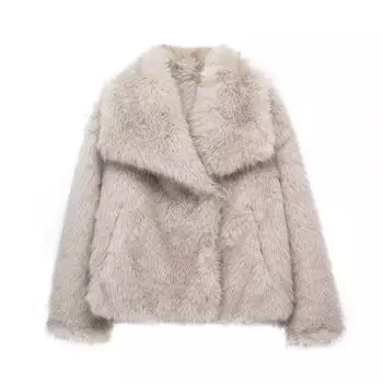 2024 новая шуба из искусственного меха лисы короткая женская одежда толстая овечья шерсть утолщенное пальто женский зимний мех XS чёрный