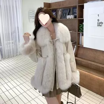 2024 новая шуба из искусственной лисы, женская утолщенная, средней и длинной длины, имитация овчины, молодая шуба S