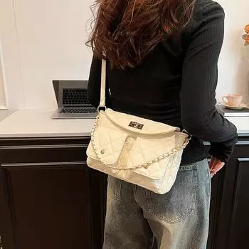 2024 Новая сумка-цепочка Xiaoxiangfeng Rhombus, весенняя женская модная сумка через плечо Mailman коричневый