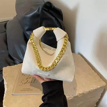 2024 Новая сумка через плечо с текстурированной цепочкой из бриллиантов Осень/Зима: Популярная женская сумка-ведро большой вместимости 23*9*15 покинуть белый