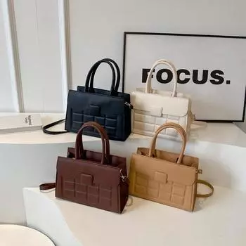 2024 Новая Сумка через плечо Temperament Клетчатая Сумка-тоут Классическая Модная Повседневная Сумка Большой Вместимости чёрный