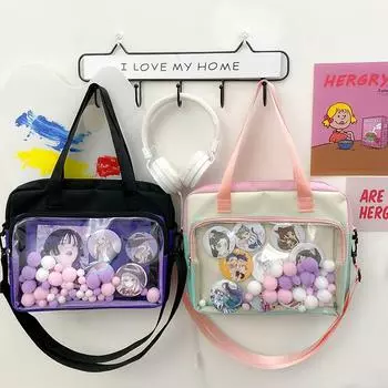 2024 новая сумка для боли женская японская контрастная цветная сумка для униформы Comic-Con переносная сумка через плечо двухмерная прозрачная сумка-мессенджер чёрный