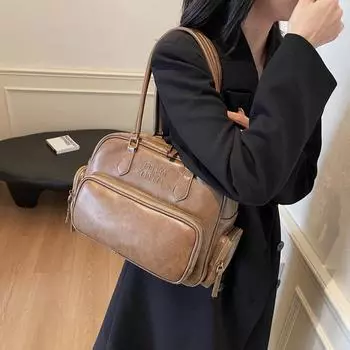 2024 новая сумка для боулинга в стиле ретро, сумка-локомотив, вместительная женская сумка, переносная сумка для отдыха через плечо под мышкой. 30*16*19 хаки