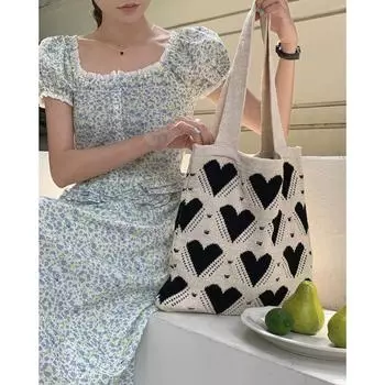 2024 новая сумка love bag сумка через плечо модная вязаная большая вместительная тканая сумка 57*34*2 абрикосовый