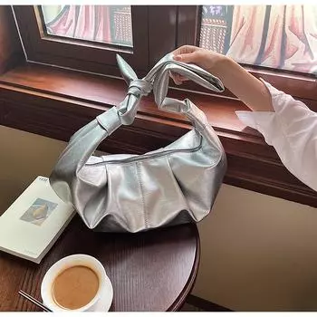 2024 новая сумка-мессенджер женская большая вместительная корейская версия сумка через плечо нишевая мода повседневная простая сумка для пельменей серебряный