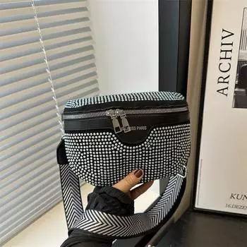 2024 новая сумка модная и простая сумка через плечо со стразами сумка-седло сумка со стразами женская серебряный