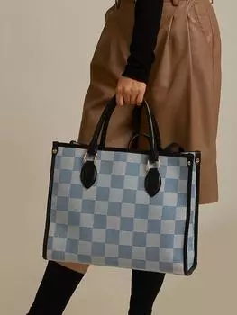 2024 новая сумка модная клетчатая большая вместительная сумка-тоут женская универсальная сумка через плечо сумка для поездок на работу OL сумка синий