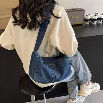 2024 Новая сумка на одно плечо, Ковбойский повседневный рюкзак, Универсальная женская сумка, Диагональная сумка через плечо, Модная сумка большой вместимости в стиле ретро,