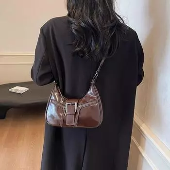 2024 новая сумка нишевая текстура сумка палка модная сумка через плечо подмышку 27*7*20 чёрный