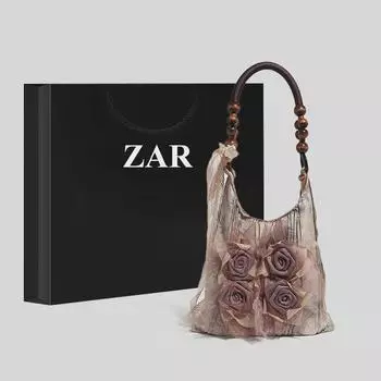 2024 Новая сумка подмышкой в китайском стиле с цветочным принтом и деревянными бусинами