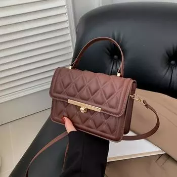 2024 новая сумка с квадратным ромбом, модный темперамент, персонализированная сумка через подмышку, дорожная сумка через плечо с текстурой чёрный