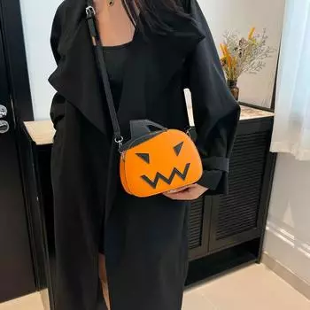 2024 Новая сумка-сумка в виде тыквы на Хэллоуин, женская сумка-мессенджер на одно плечо, модная, повседневная, простая и забавная маленькая сумка. чёрный